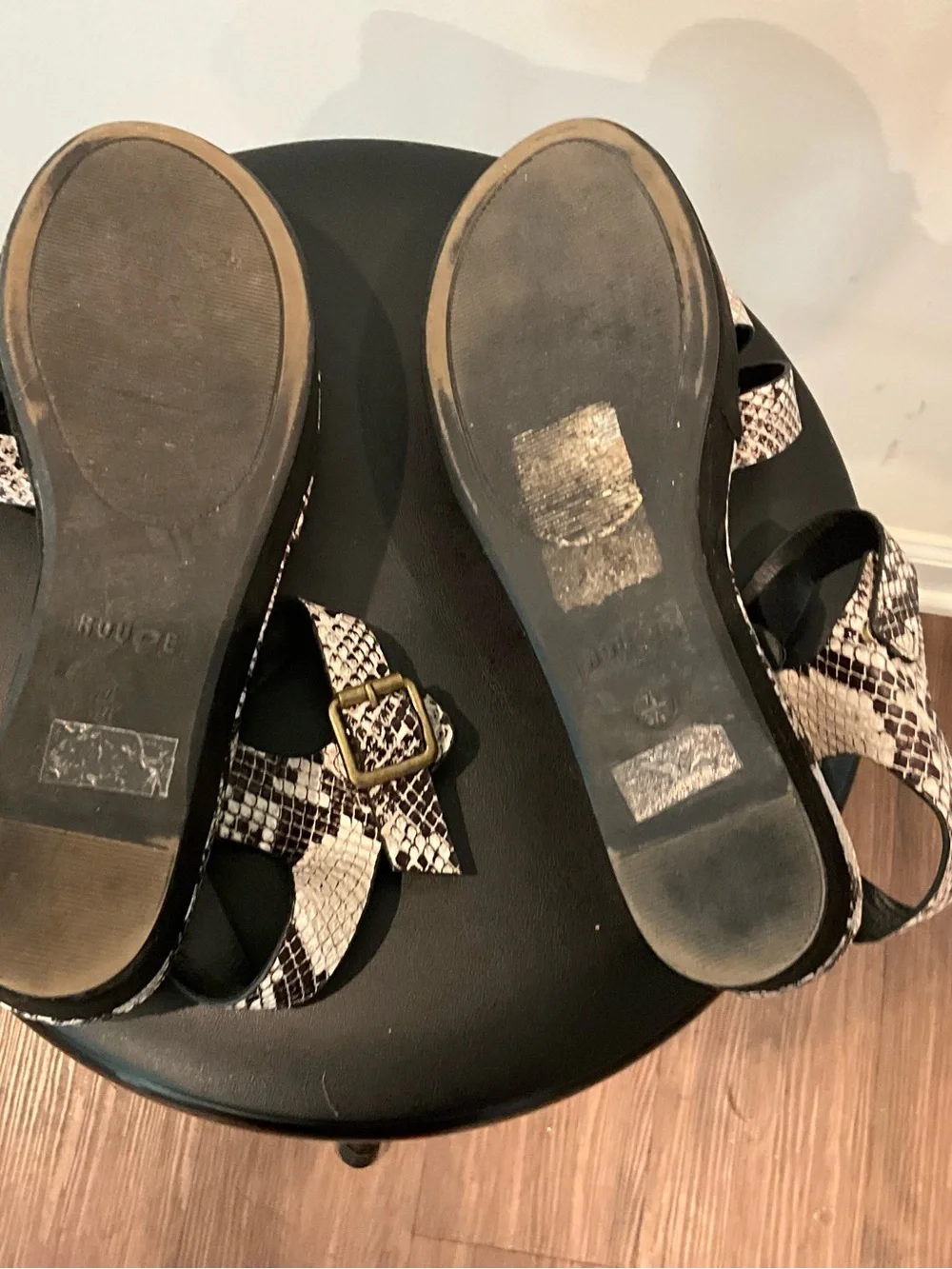Rouge! Snake-Print Platform Sandals in Black and White